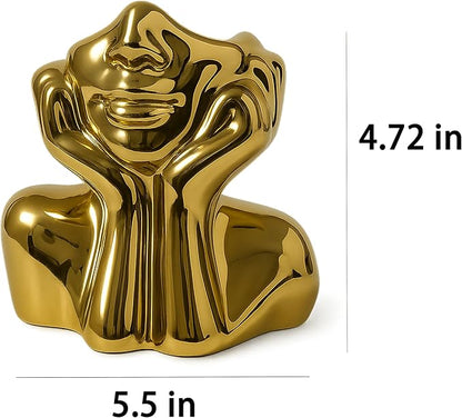 Face Vase Unique Ceramic Vase for Room,Office,Home Decor,Gold,A