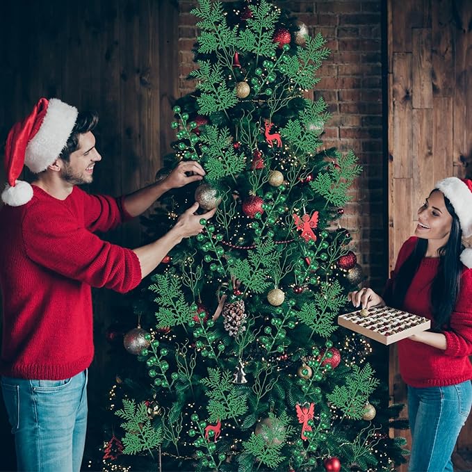75 Pcs Christmas Glitter Branches 3 Styles Artificial Christmas Picks Berries Stems Pine Needles Floral Twig Spray for Xmas Tree Ornaments DIY Wreath Garland(Green)