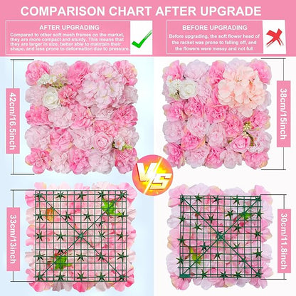 Artificial Flower Wall Backdrop 16pcs 16.5x16.5 Inch Silk Rose Floral Wall Panel Decor Ideal for Wedding Celebrations, Festive Party Birthday Backdrops and Elegant Home Decor-Light Gold Pink