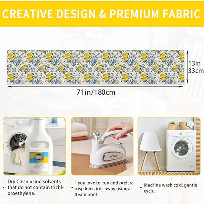 Lemon Flower Table Runner Dresser Scarves Seasonal Linen Tablerunner for Indoor Outdoor Kitchen Home Party Holiday Dining Table Decor 13 X 70 Inch