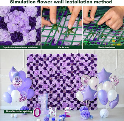 Flower Wall Backdrop 9pcs 16.5x16.5 Inch Flower Wall Decor Artificial Floral Wall Panel Ideal for Wedding Celebrations, Festive Party Birthday Backdrops and Elegant Home Decor
