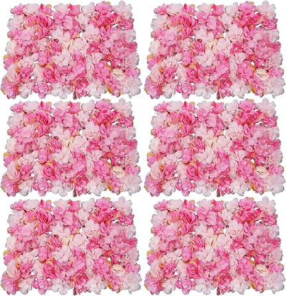 6 Pcs Artificial Flower Wall Panels 60x40cm 3D Flower Background for Wall, Wedding Flower Decorations Wall Silk Rose Panels for Photo Areas, Stage Background Wall(Dahlia + Rose Red Rose)