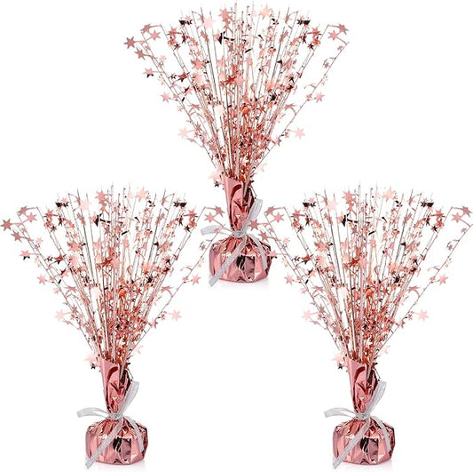 Crowye 3 Pieces Metallic Foil Spray Centerpiece Christmas Party Star Table Decoration Burst Centerpieces Fall Table Decor for Birthday New Year 2026 Party Holiday(Rose Gold)