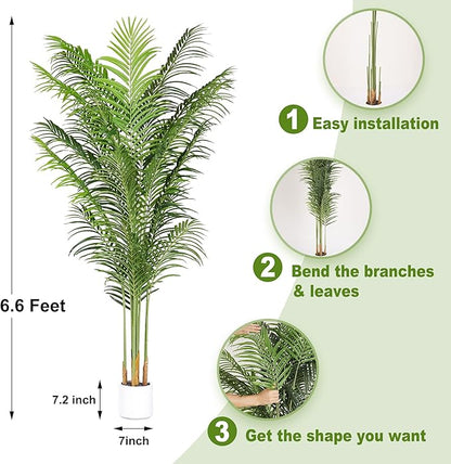 Artificial Palm Tree for Home Decor Indoor 6.6Ft Large Tall Fake Plants Faux Tropical Areca Palm Silk Floor Plant in Pot Living Room Office Garden Decoration Housewarming Gift (2, 6.6 Feet)