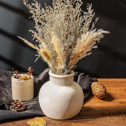 Ceramic Rustic Farmhouse Vase | 6 Inch Pottery Decorative Flower for Home Decor | Boho Vase | Terracotta for Table, Living Room, Bathroom Decoration, Shelf Decor, Mantel, White