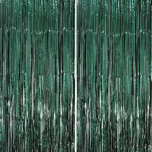 2 Pack Retro Green Foil Fringe Backdrop Curtains, Tinsel Streamers Party Decorations, Fringe Backdrop, Door Shimmer for Christmas