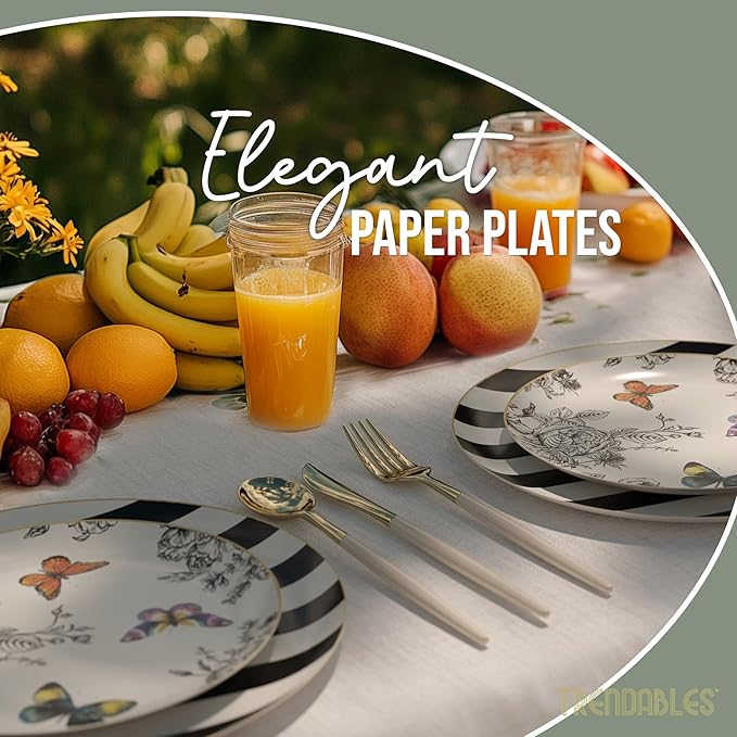 Trendables Floral Paper Plates 8.5 Inch & 10.5 Inch 80 Pcs Dinner Plate Set Fancy Disposable Plates for Party for 40 Guests 40 X 8 & 40 X 10 Large & Small Paper Plate Set for Parties Monarch