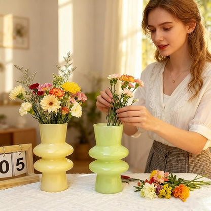JSPYFITS Modern Glass Vases, 7.87" Tall Four-Layer Glass Vase Bubble Flowers Vases Decorative for Home Décor, Decorative Milky Yellow Glasses Table Vase for Wedding Housewarming Gift