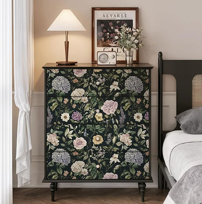 HeloHo Vintage Floral Peel and Stick Wallpaper 17.3"x393.7" Boho Contact Paper Dark Flower Self-Adhesive Removable Wallpaper Renter Friendly Botanical Wall Paper for Cabinets Bedroom Vinyl Rolls