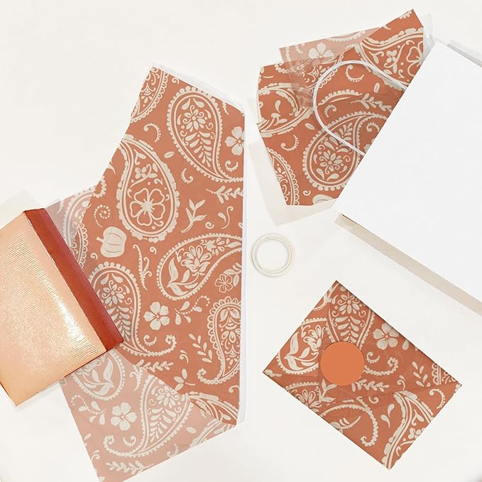 Orange Paisley and Pumpkins Printed Tissue Paper for Birthday Party Gift Bags or Boxes and Wrapping - Fall Bulk Decorative Art Tissue Paper for Packaging and Gifting | 24 Sheets 20" x 30"