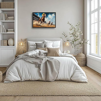 Werstern Cowboy Large Wall Art Horse Race Running Pictures Wall Decor Arena Canvas Animal Print Painting Modern Artwork Home Decoration for Living Room Bathroom Bedroom Office Framed 36"x24"
