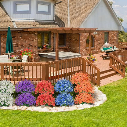 Outdoor Artificial Flowers 21 UV Resistant Bundles Fake Flower Plastic Plants Faux Silk Flowers Porch Hanging Garden Porch Window Box Decorating (Orange)