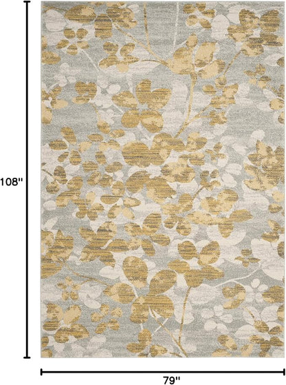 SAFAVIEH Evoke Collection Area Rug - 6'7" x 9', Grey & Gold, Floral Design, Non-Shedding & Easy Care, Ideal for High Traffic Areas in Living Room, Bedroom (EVK236P)