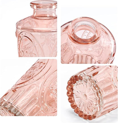 Pink Bud Vases in Bulk 12, Vintage Small Vases for Flowers, Clear Mini Glass Vase for Centerpieces, Decorative Embossed Flower Vase for Wedding Table Decoration, Baby Shower, Birthday Party