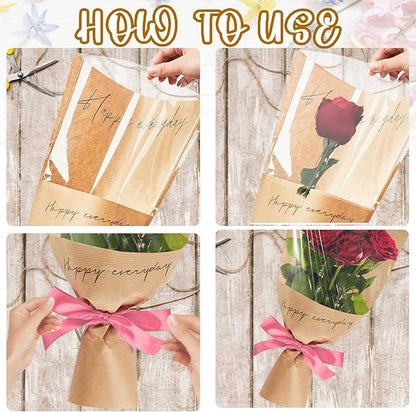 Hying 20 Pieces Flower Wrapping Bags for Bouquets, Floral Packing Sleeves Kraft Paper Bouquet Bags Wrapping Sleeves for Teacher Graduation Wedding Mother's Day Gift