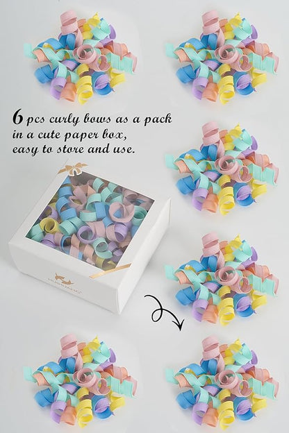 HUIHUANG Pastel Curly Ribbon Bows Pastel Bows for Gift Wrapping, Self Adhesive Burst Gift Bow for Presents, Birthday, Holiday Party Favors, Wine Bottle, Treat Bags- 6 Counts