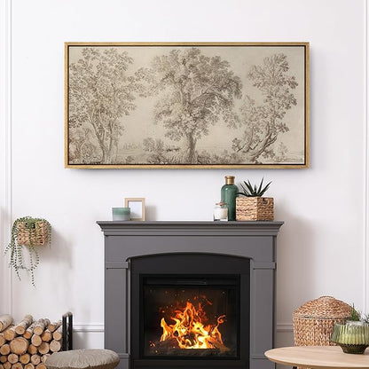 SIGNFORD Extra Large Framed Canvas Print Wall Art Vintage Arboreal Trees in an Etching Illustrations Modern Art Relax/Calm Warm for Living Room, Bedroom, Office - 60"x30"