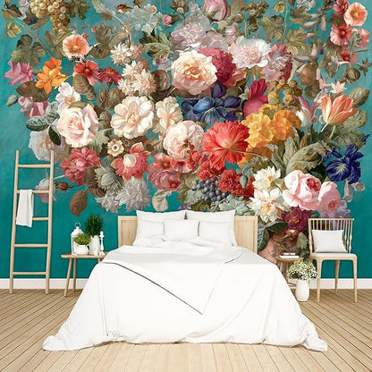 Floral Wallpaper Pink Peony murals Girls Bedroom Botanical Rose Flowers Leaf Aesthetic Room Decor Home Living Room tv Background Large Wall Mural - 183"x120" Not Peel and Stick