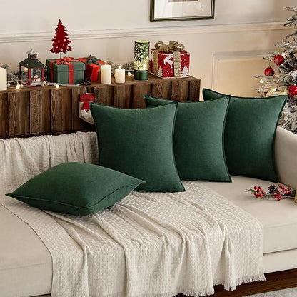 MIULEE Decorative Linen Lumbar Pillow Covers 12x20 Inch Dark Green Boho Farmhouse Neutral Couch Throw Pillows for Bed Pack of 2 Accent Modern Pillowcase Sofa Livingroom Home Decor