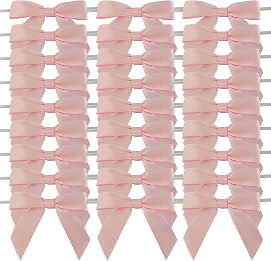 50pcs 3-1/2" Light Pink Satin Ribbon Bows with Twist Ties for Gift Wrapping Packing Wedding Big Ribbon Bows for Accessories Decoration (Lt.Pink)