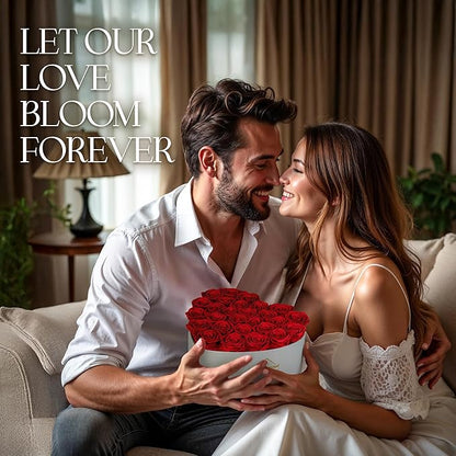 GLAMOUR BOUTIQUE Preserved Roses in a Box - Gifts for Her, Wife & Mom, Rose Flowers Forever Decor for Birthday Gift, Get Well Flower Bouquet Cased in White Box with Cover - Red - 27-Piece