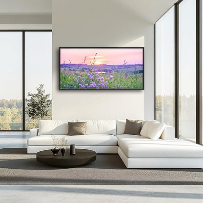Nature Scenery Large Wall Art Sunset Framed Wall Decor for Living Room Countryside Wildflowers Pictures Oversized Canvas Print Painting Modern Extra Large Framed Artwork for Bedroom Office 60"x30"