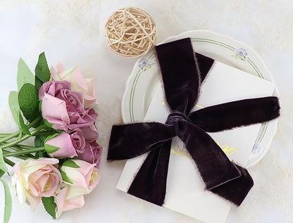 MAYREEL 2 Inch Plum Velvet Ribbon Hand Torn Dark Purple Silk Frayed Edge for Bridal Bouquets Invitations Wedding Vow Books Gift Baskets Hair Bows 3 Yards
