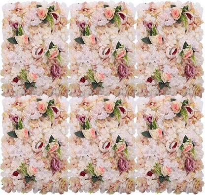 Pink Yellow Flower Wall Panels, Artificial Peony Rose Backdrop, 6Pcs 3D Silk Floral Panels for Wedding Decor, Party Background, Home Wall Decoration (40x60cm)