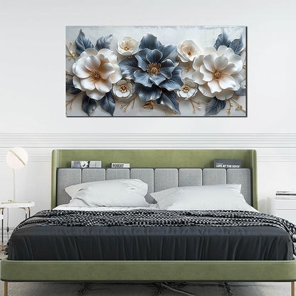 Flower Canvas Wall Art for Office Blue and White All Decor for Bedroom Women Big Wall Art for Living Room Modern Size 29" x 58"