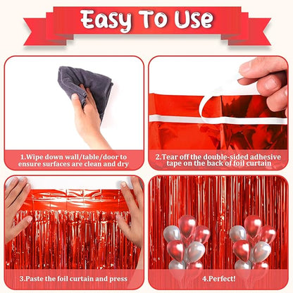 3 Pack 3.3x8.2 Feet Red Foil Fringe Backdrop Curtains, Tinsel Streamers Birthday Party Decorations, Fringe Backdrop for Graduation, Baby Shower, Gender Reveal, Disco Party
