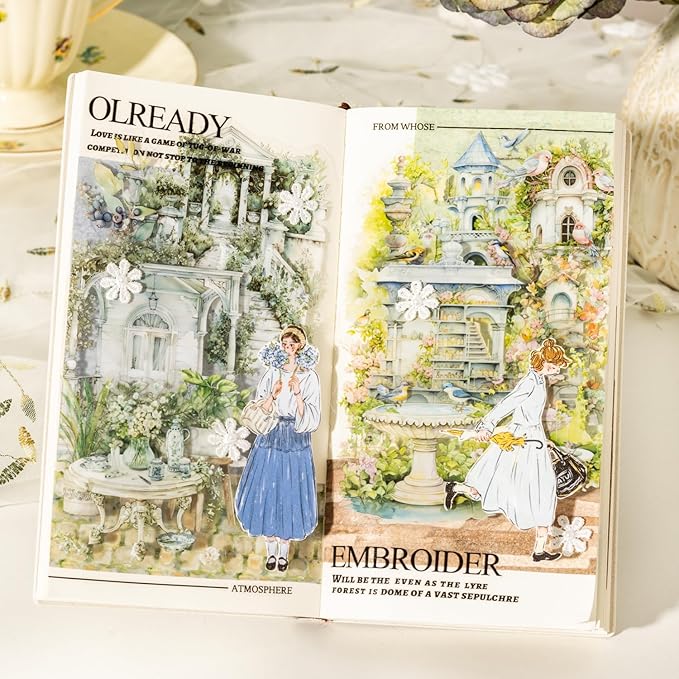150Pcs Garden Theme PET Sticker Set, Floral Landscape Scrapbook Supplies for Journaling, Junk Journal, DIY Crafts, and Decorative Projects