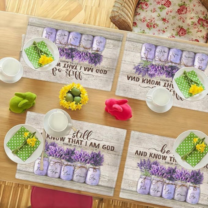 Lavender Spring Floral Placemats Set of 6 Farmhouse Country Rustic Purple Flower Double-Sided Table Mats for Kitchen Dining Room Home Party Indoor Decor 6 PCS 12x18 Inch