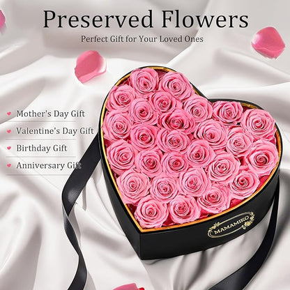 27 Preserved Roses in Heart Shape Gift Box for Her - Forever Flowers for Delivery, Eternal Rose Mothers Gifts for Mom, Wife Anniversary Birthday Gifts for Women, Pink