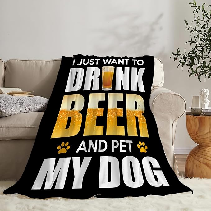 Funny Beer Throw Blanket - Drink Beer Gifts & Decor for Men, Women, Adults - Soft, Warm, Cozy Fleece Blanket for Couch, Sofa, Bed - 60"x50"