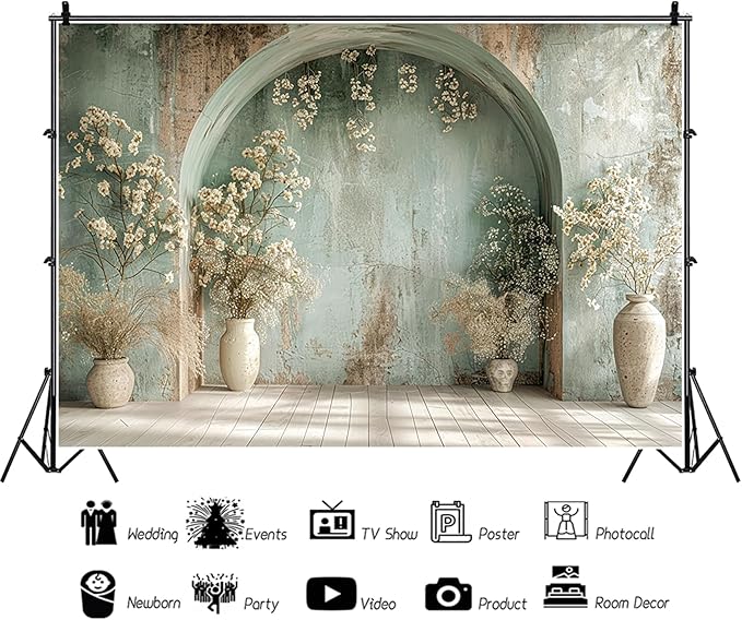 Baocicco 10x8ft Vintage Flower Wall Backdrops for Photography Mint Green Ancient Background Cloth Victoria Floral Bridal Shower Honeymoon Travel Vocation Props Wedding Engagement Party Banner Props