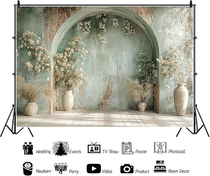Baocicco 20x10ft Vintage Flower Wall Backdrops for Photography Mint Green Ancient Background Cloth Victoria Floral Bridal Shower Honeymoon Travel Vocation Props Wedding Engagement Party Banner Props