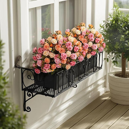 Artificial Rose Flowers for Outdoor 4 Bundles Rose Bouquet with Daisy Faux Flowers UV Resistant for Home Indoor Outside Garden Porch Window Box Balcony Yard Porch Fall Decor (Pink+Orange)