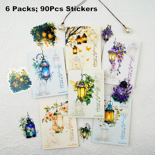 90PCS Firefly Lamp PET Stickers, Fairy Tale Lantern Stickers for Scrapbooking, Journaling and DIY Crafts