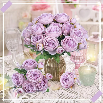 8 Bundles Artificial Peonies Flowers Boho Faux Flowers Arrangements Artificial Centerpiece Spring Bouquet Floral Wedding Decoration for Vase(Light Purple)