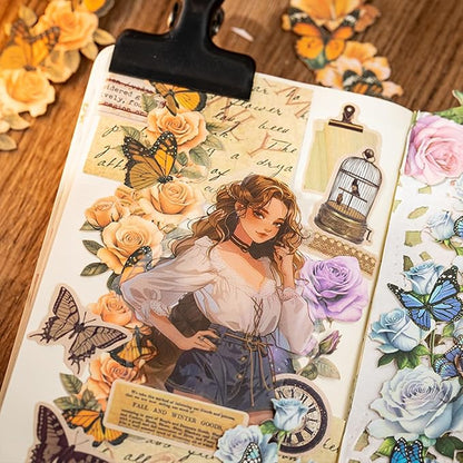 Butterfly Flower Long Strip Scrapbook Stickers Aesthetic Butterflies Flowers Collage Decorative Stickers For Scrapbooking Border Strips Vintage Floral Border Stickers For Journaling Scrapbook Supplies