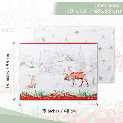 Maison d' Hermine Placemats Set of 4 100% Cotton Washable Cloth Place Mats, Reusable Table Mats for Thanksgiving Christmas Decorations Kitchen Dining Party Wedding (Christmas Tradition, 13" x 19")