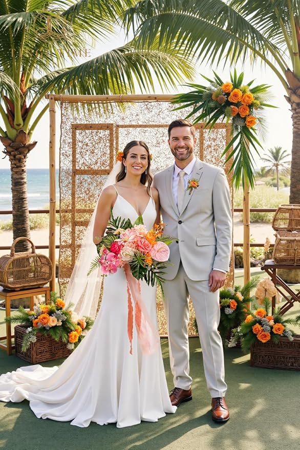 TINGE TIME 13 Inch Summer Wedding Bouquets for Bride, Bridal Bouquet for Bride, Artificial Silk Orchid for Graduation Bouquet, Fake Flowers for Wedding Ceremony and Anniversary (Tropical)