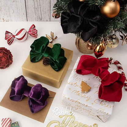 Ribbli Forest Green Velvet Wired Ribbon 2.5 Inch Velvet with Satin Christmas Ribbon for Gift Wrapping Christmas Tree Decoration Crafts Wreaths Supplies-Continuous 10 Yards