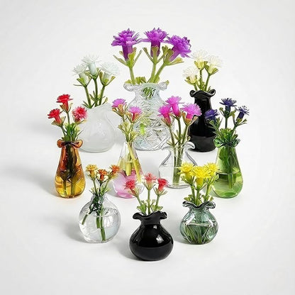 10-Pack Magnetic Mini Glass Vases Set with 30+ Flowers – Slam-Proof Strong Magnet for Fridge, Locker & Office Decor – Crystal Clear Bud Holders for Propagation for Women