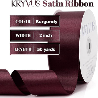 Burgundy Satin Ribbon, Double Faced 2 Inch X 50 Yards Burgundy Ribbon, Premium Satin Ribbon for Gift Wrapping, Crafts, Hair Bow Making, Sewing, Flower Bouquet, Wedding Party Decor