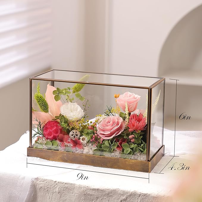 Christmas Flowers Roses Gifts for Mom,Forever Real Preserved Rose in Glass Dome,Christmas Roses Gifts for Women Grandma Wife Mother in Law
