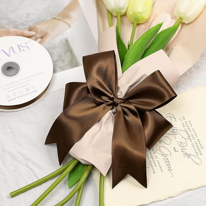 Brown Satin Ribbon, Double Faced 2 Inch X 50 Yards Brown Ribbon, Premium Satin Ribbon for Gift Wrapping, Crafts, Hair Bow Making, Sewing, Flower Bouquet, Wedding Party Decor