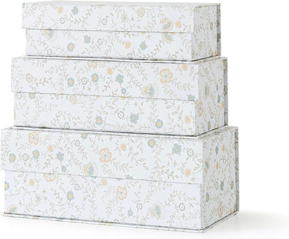Soul & Lane Decorative Storage Boxes with Lids, Set of 3 Memory Keepsake Boxes with Magnetic Closure, Cardboard Storage for Photos, Documents, Gifts, Home Decor, Ivory Lace