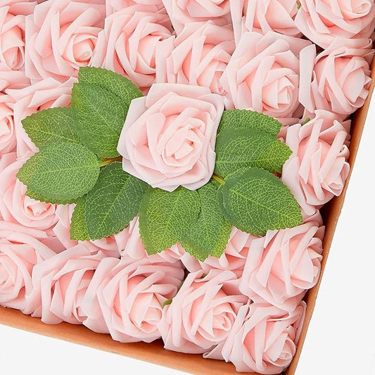 60Pcs Artificial Rose Flowers, Real Looking Fake Roses for Decorations, Foam Rose Bulk with Stems for DIY Wedding Bouquets Floral Arrangements Bridal Shower Party Home Decor (60, Pink)