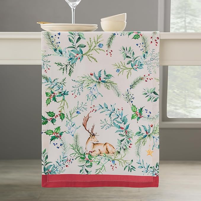 Maison d' Hermine Table Runner 100% Cotton Single Layer Table Runners 108 inches Long for Thanksgiving Christmas Decorations Home Kitchen Dining Party Wedding (Holly Time, 14.5" x 108")